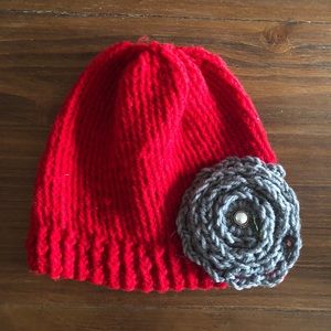 Handmade kids flower red and gray hat